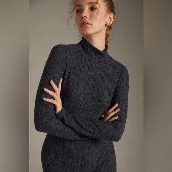 Cozy Daily Practice by Anthropologie Soft Turtleneck Side-Slit Dress Charcoal - Picture 10 of 14